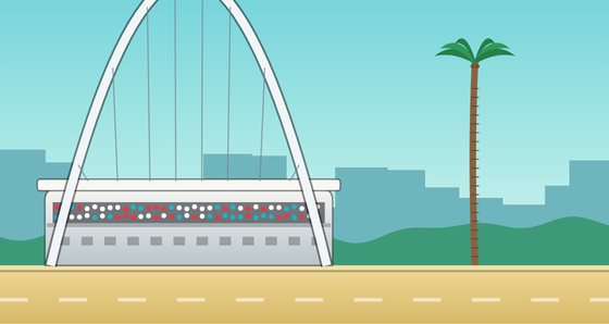 Durban with the stadium arch and palm trees
